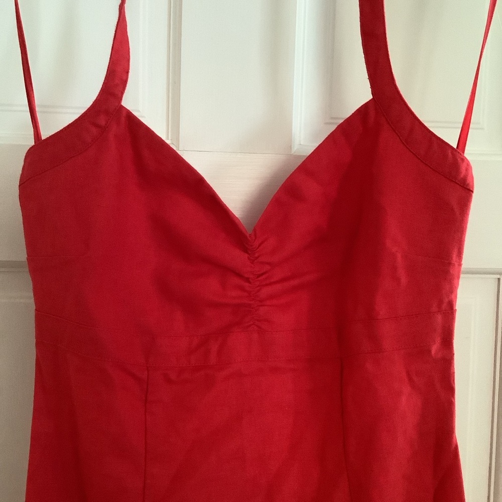 LN H&M Vibrant Red vintage sleeveless linen dress size EU 34 XS